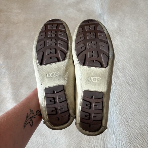 UGG leather driving loafers moccasins slip on shoe off white mens size 10 - Picture 5 of 8